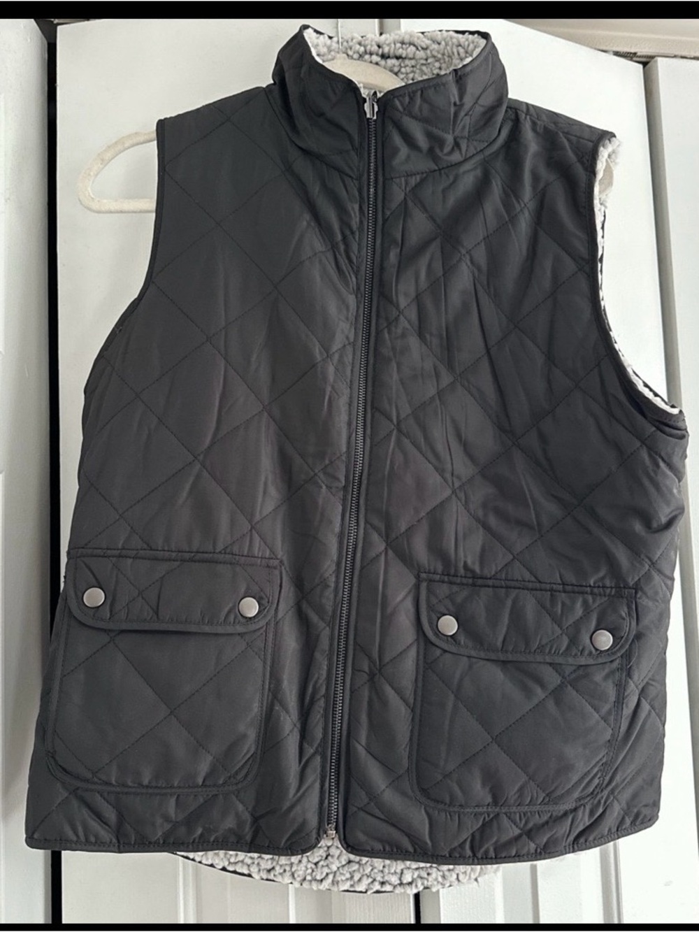 Women's Quilted Black Vest with Sherpa Lining